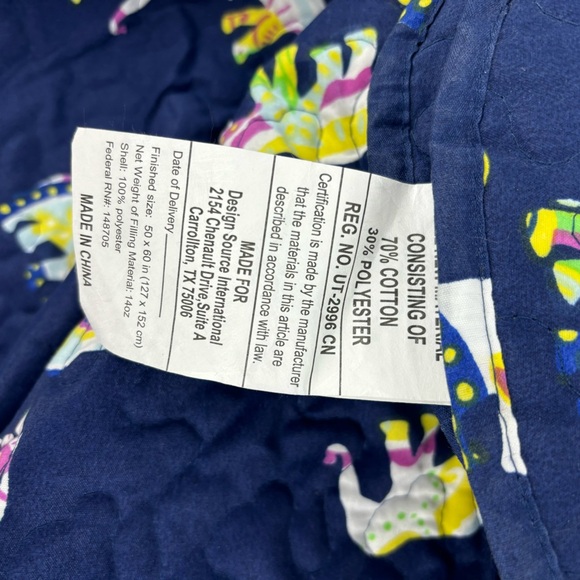 NWT Ivy Hill Throw Elephant Quilted Colorful Animal Print Kids Navy Size 50X60 - Picture 5 of 6